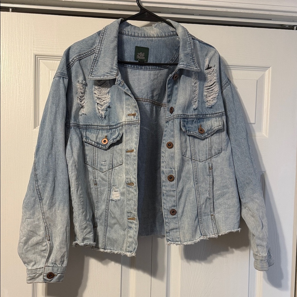 Wild Fable Distressed Denim Jacket in Light Blue